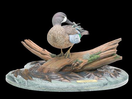 Pat Godin : Standing preening bluewing teal drake