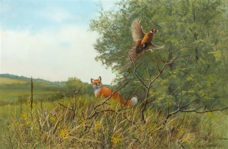 Owen Gromme : Red Fox and Pheasant, 1988