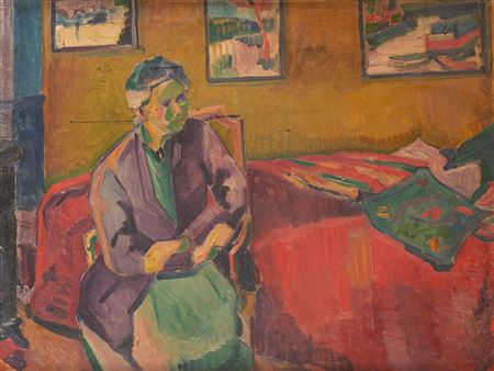 Marthe Guillain : Young Woman in her Interior (Fauvism) and Floral Composition