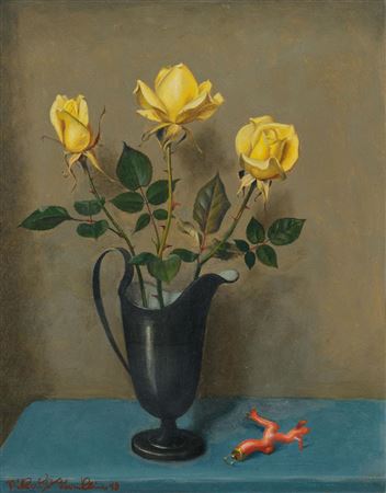 Niklaus Stoecklin : Three roses with coral. 1948.