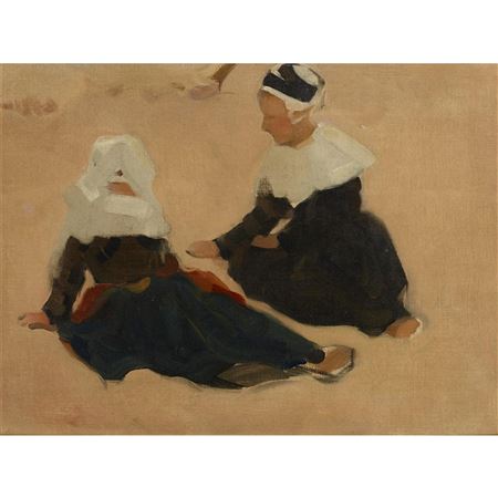 Robert Brough : BRETON WOMEN SITTING ON A BEACH