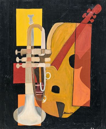 Christian Duriaud : Still life with musical instruments, 1970