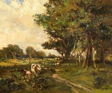 Henry William Moss : Cattle Grazing in a Wooded Landscape