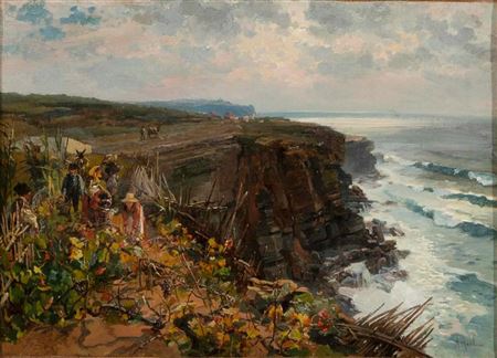 Alfredo Keil : View of the Sintra coast, on the cliffs in the Ulgueira region, with the Cabo da Roca Lighthouse in the background