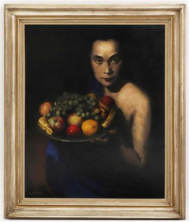 Ernest Neuschul : Woman holding a bowl of fruit - said to be his wife, Takka-Takka