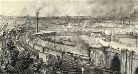 Geoffrey Jenkinson : Leeds, Manchester and Liverpool steam train traversing a Pennine