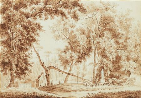 Jean-Baptiste Antoine Tierce : Italian park landscape with sarcophagus and statue