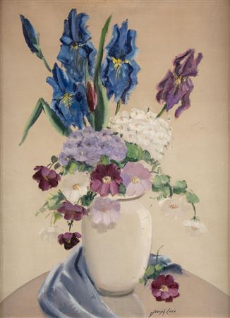 Joseph Lane : Mixed Floral in White Vase