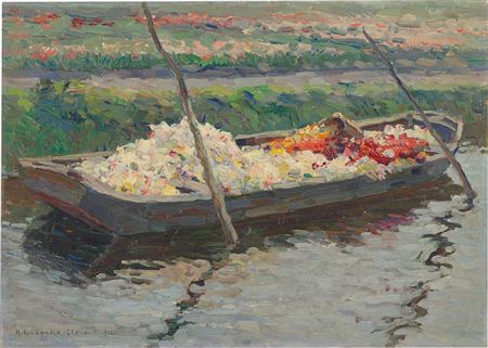 August Ludecke-Cleve : Boat with flowers. 1912