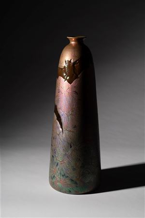 Clement Massier : Iridescent Glazed Ceramic Bat Vase