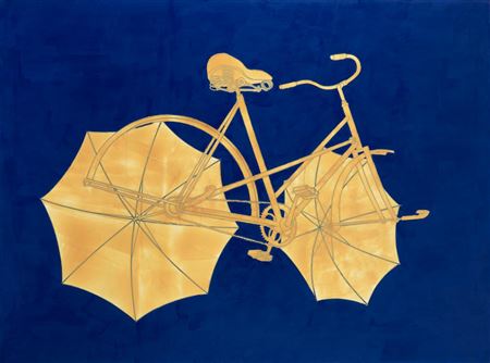 Lubomír Typlt : Cobalt Blue Umbrellas Departing Bike