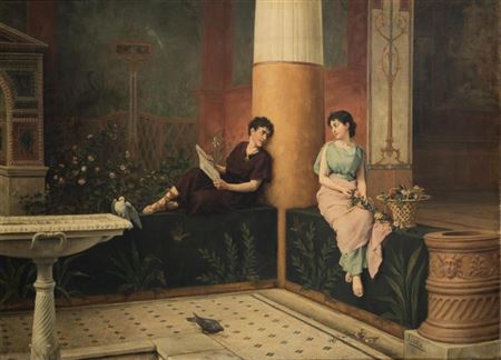 Alejo Blasco Vera : 'Pompeian interior with a couple of lovers'