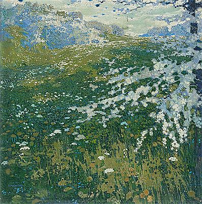 Ludwig Heinrich Jungnickel : Landscape with a blossoming apple tree, 1904