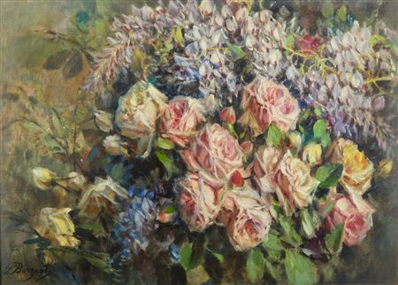 Licinio Barzanti : Roses and wisteria