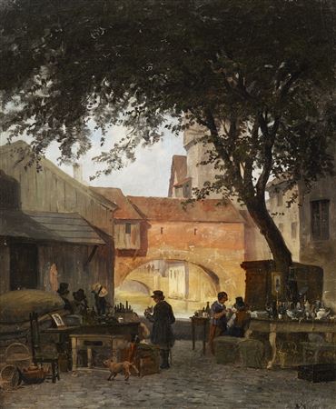 Andreas Thomas Juuel : Gadescene fra Nürnberg (Street Scene in Nuremberg)