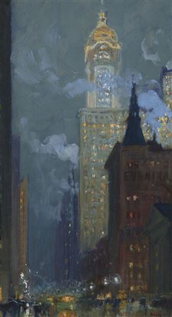 Charles Vezin : Singer Building at Night