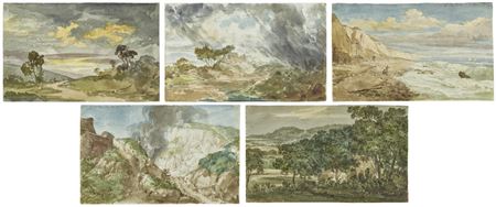 Joseph Michael Gandy : Five landscape sketches, including: A view of Brighton Beach; Landscape near Norwood; and Chalk pit near Eastbourne