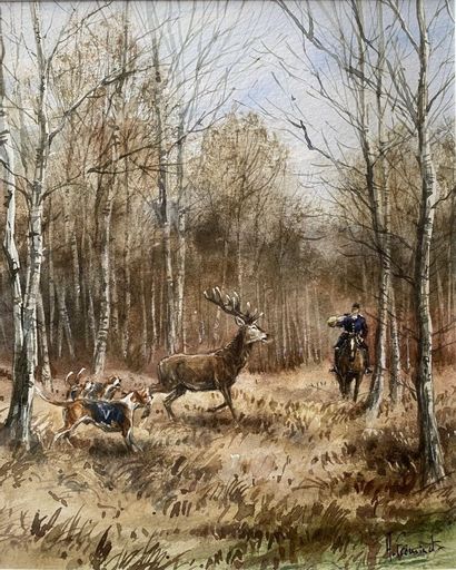 Arnaud Freminet : HUNTER AND DEER IN THE WOODS