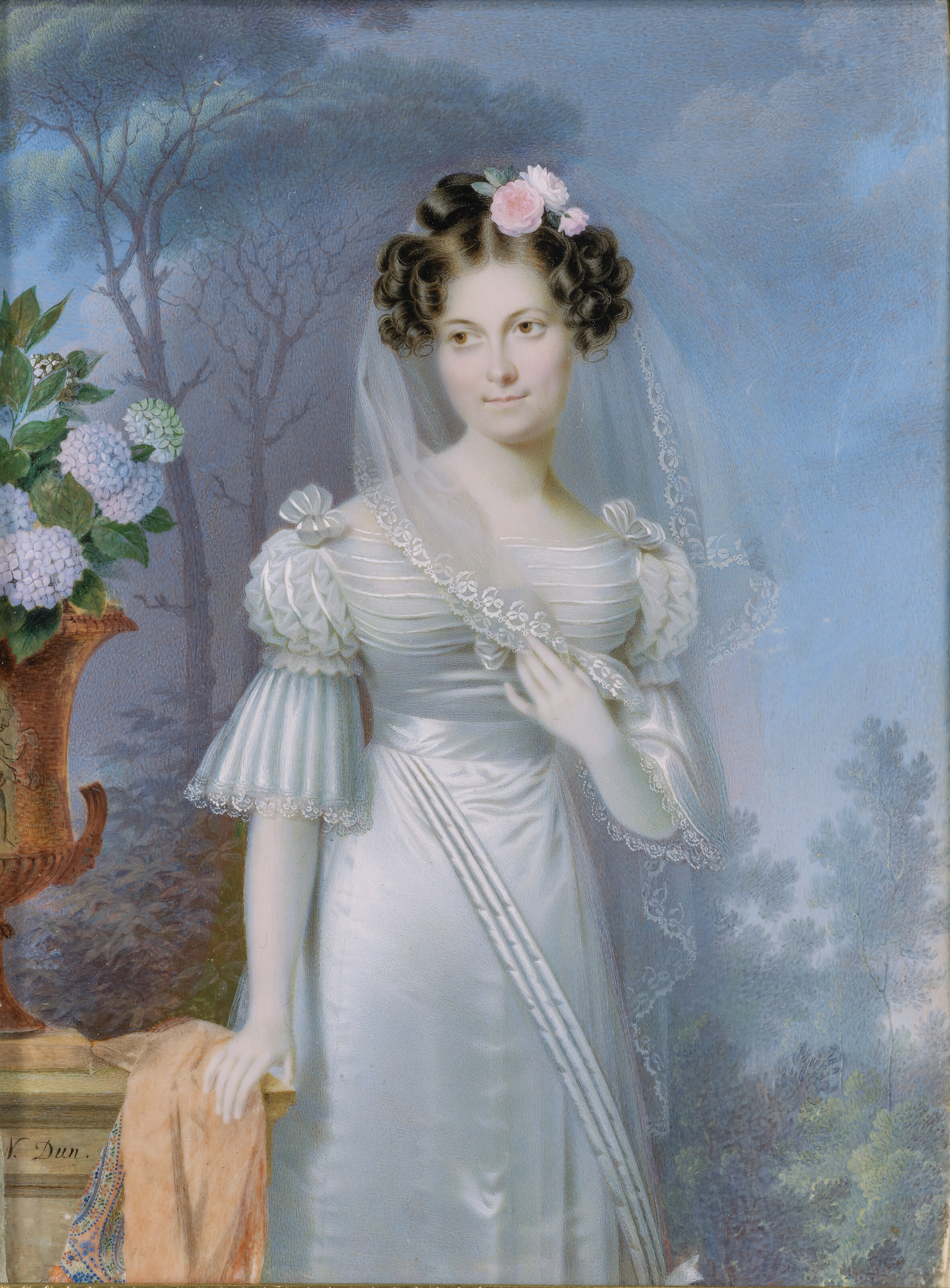 Nicholas François Dun : Maria-Cristina de Bourbon-Siciles (1806-1878), reine et régente d'Espagne en robe blanche