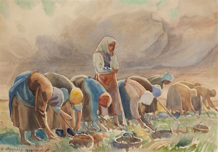 Wladyslaw Skoczylas : 'Digging beets' ('Digging potatoes'), 1933