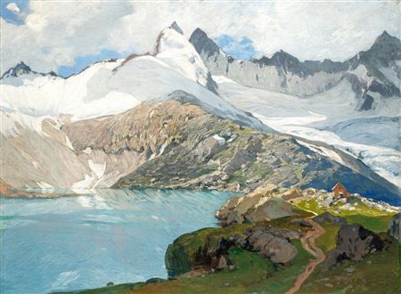 Albert Stagura : A Mountain Lake with a Hut