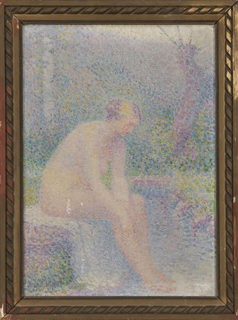 Edmond Marie Petitjean : Baigneuse assise au bord de l'eau