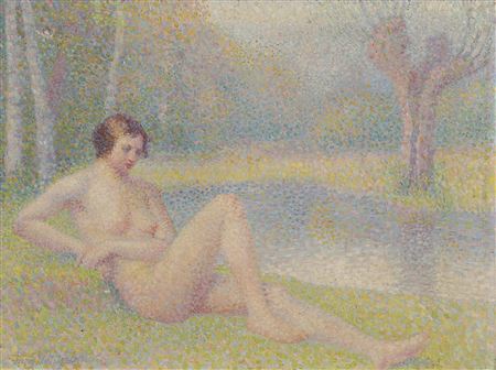 Edmond Marie Petitjean : Baigneuse allongée au bord de l'eau