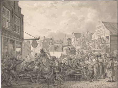 Cristoffel Meijer : Lively street party on the occasion of a wedding procession on the Nieuwe Markt in Rotterdam