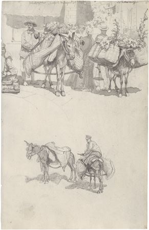 Johann Adolf Kittendorff : 'Toledogade Naples': Traders with their mules in Via Toledo in Naples