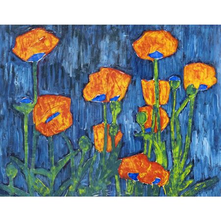 Peter Lubbers : Poppies on a blue background