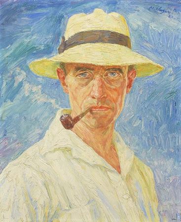 Hans Unger : Self-portrait with pipe and hat