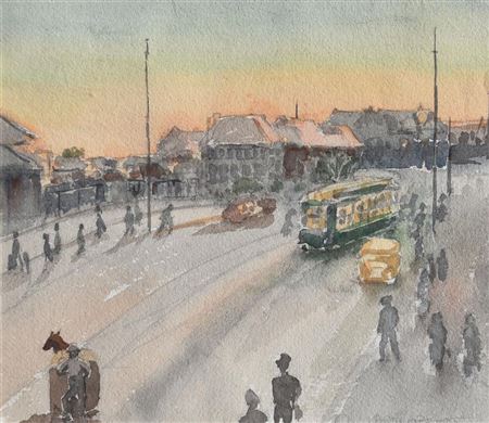 Portia Mary Bennett : 'Untitled – Perth Scene with Tram”