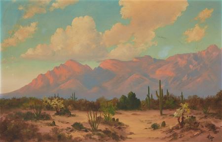 Willard Page : Desert landscape with mountains