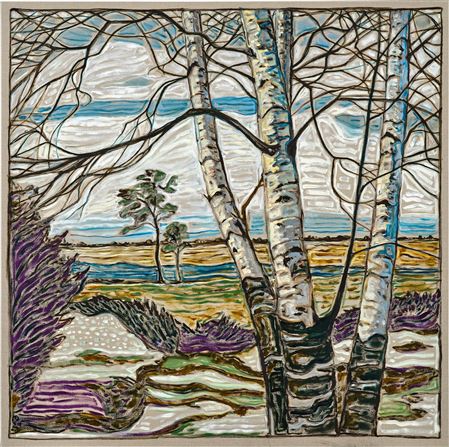 Billy Childish : Birch Trees with Spring Snow