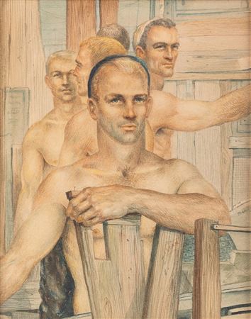 John Brock Lear Jr : Group (Five Bare-chested Men)