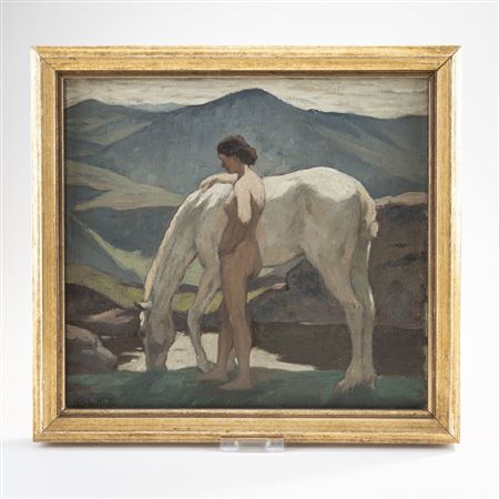 Franz Muller-Munster : Female nude, watering a horse