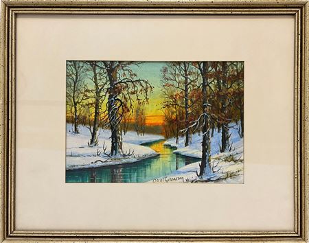 Oscar Gunnarson : Untitled Winter Creek with Sunset