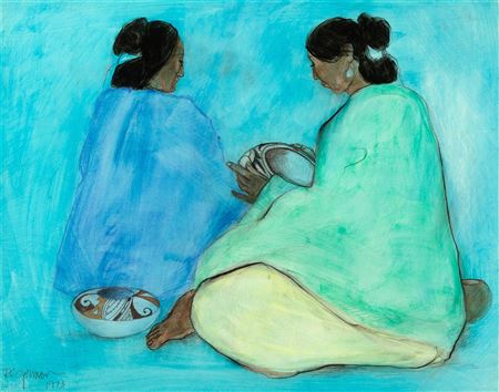 R C Gorman : Two Women with Pots, 1973