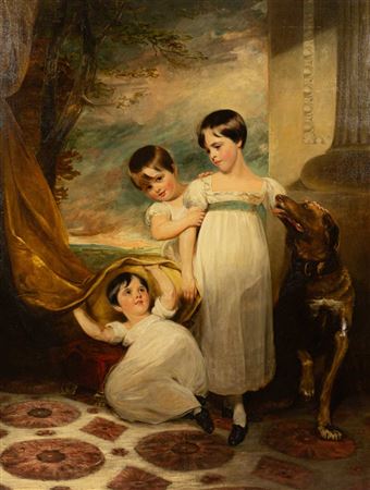 George Henry Harlow : Group Portrait of Lady Catherine (1811-1877), Lady Selina (1812-1883) and Lady Louisa (1814-1887), Daughters of Charles Cecil Cope Jenkinson, 3rd Earl of Liverpool