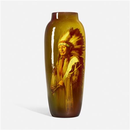 Grace Young : Rocky Bear (Sioux) (Tall Standard Glaze Native American portrait vase)