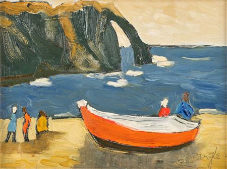 Stephanie Dingle : 'Figure and boat, Étretat'