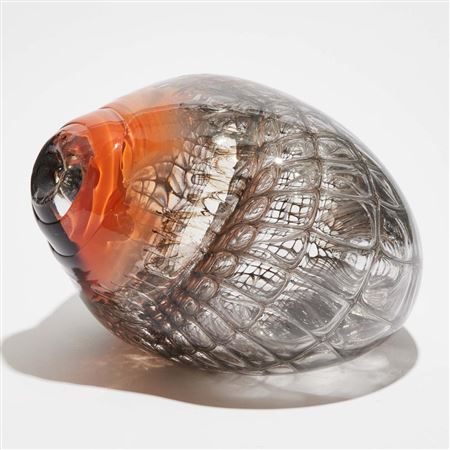 Jorg Zimmermann : 'Honeycomb' Black and Orange Glass Sculpture, late 20th century