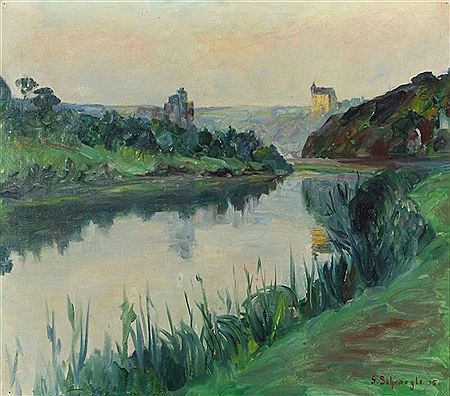 Gustav Peter Franz Schraegle : 'Summery river bend'