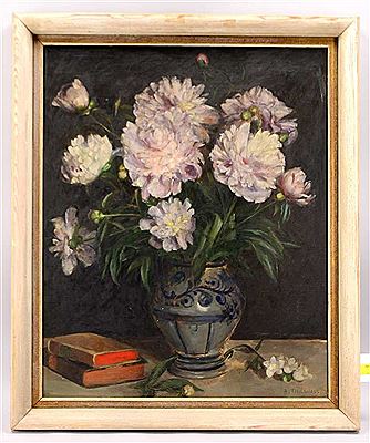 Rudolf Carl Gottfried Thienhaus : 'Blumenstillleben mit Büchern'