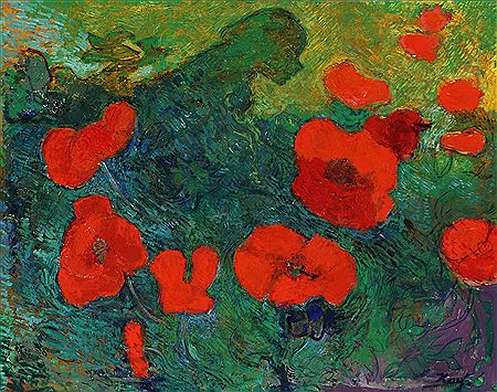 Kai Christensen : Composition with a girl and poppies