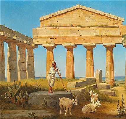 Constantin Hansen : The temple of Ceres at Paestum.