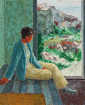 Helge Jensen : Sitting boy contemplates the landscape.