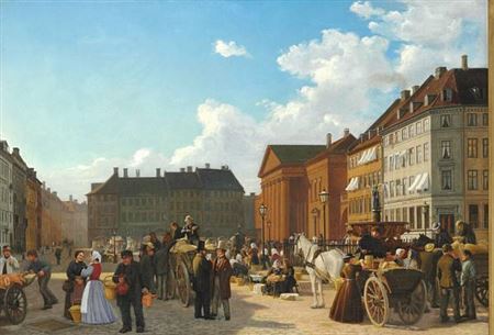 Vilhelm Pacht : Market day in Gammel Torv on Copenhagen