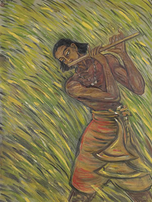 Sudhir Ranjan Khastgir : Untitled (Santhal Man Playing a Flute)