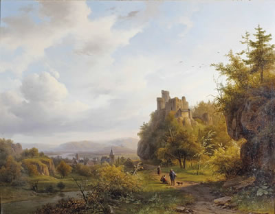 Alexander Joseph Daiwaille : A Rheinish landscape with a ruin